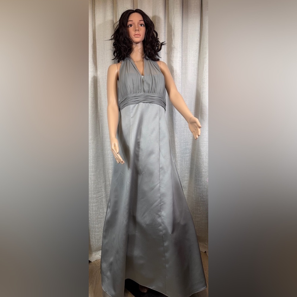 David’s Bridal Silver Halter Formal Gown Size 12 | Elegant A-Line Evening Dress - Picture 3 of 8